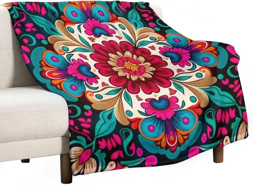 Miniatura 22 de Manta de forro polar con flores mexicanas, acogedora manta de franela para cama de 50 x 60 pulgadas para sofá, cama, oficina, Navidad, Halloween