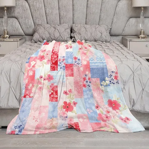 Miniatura 6 de Manta de verano con parches bohemios, vintage, bohemia, acogedora manta de franela para sofá, cama para niños y adultos, 30 x 40 pulgadas, manta