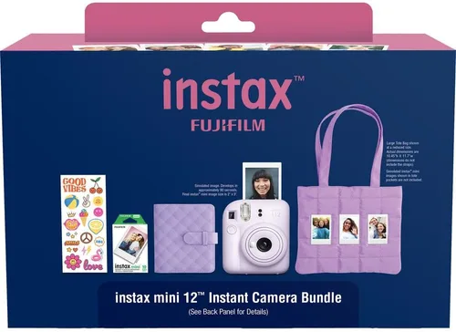 Miniatura 3 de FUJIFILM Instax Mini - Paquete de 12 cámaras de película instantánea (morado lila) con 4 películas instantáneas Instax Mini, paquete de aluminio