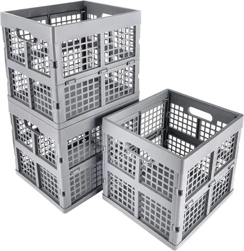 Miniatura 10 de Eslite Paquete de 3 Cajas de Almacenamiento de Plástico Plegables, Cajas Plegables para Almacenamiento, 16L (Negro)