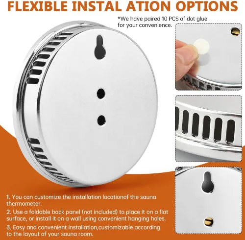Miniatura 4 de Termómetro e higrómetro de sauna 2 en 1, monitor de temperatura de humedad resistente al calor de acero inoxidable (70-250°F, 0-100%), para saunas