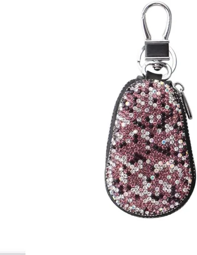 Miniatura 7 de Funda para llave de coche, multifuncional, con cierre y mosquetón, piel con brillantes, color rosa