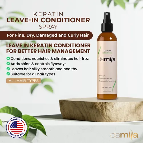 Miniatura 2 de damila Acondicionador de queratina sin enjuague para cabello fino, seco, dañado y rizado, desenreda y protege contra el calor, extiende tu