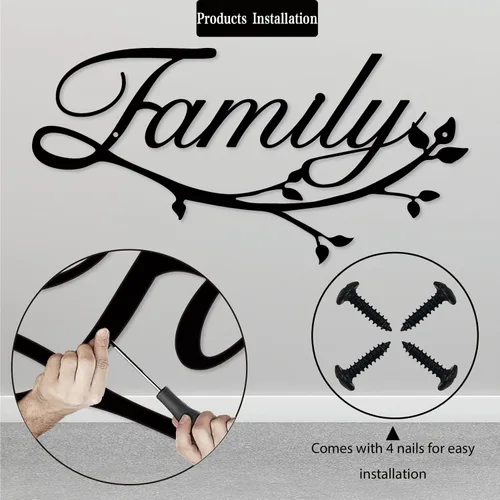 Miniatura 7 de Letreros familiares de metal, negro, 12 x 7.99 pulgadas, estilo moderno, montaje en pared, perfecto para decoración del hogar, regalos
