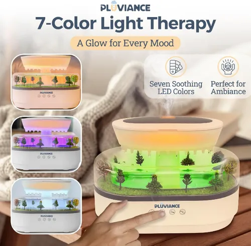 Difusor de aroma Raindrop | Humidificador de nube de lluvia con luz LED de 7 colores con goteo de agua y sonido de lluvia (8.5 fl oz) -