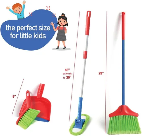Miniatura 6 de Play22 Juego de limpieza para niños de 4 piezas – El juego de limpieza de juguetes incluye escoba, trapeador, cepillo, bandeja para el polvo – El