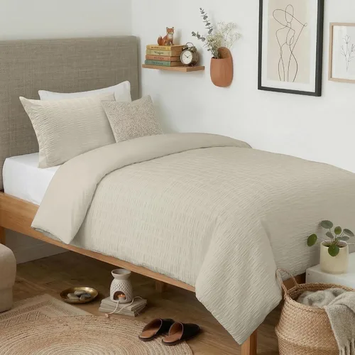 Miniatura 23 de Cozyide Beige Queen Duvet Cover Set, 3 Pieces Soft Seersucker Queen Size Duvet Cover with Zipper Closure and Corner Ties, 90"x90" Duvet Cover with 2
