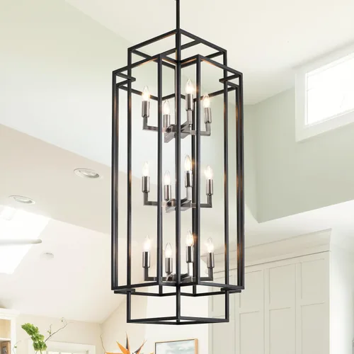Miniatura 8 de Candelabro de techo alto para vestíbulo: 8 luces de granja para entrada, lámparas colgantes grandes industriales para entrada, escalera, pasillo