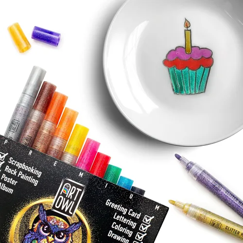 Miniatura 7 de Rotuladores de pintura acrílica con purpurina, bolígrafos medianos para pintura roca, piedra, cerámica, vidrio, madera, tela, tarjetas, lienzo