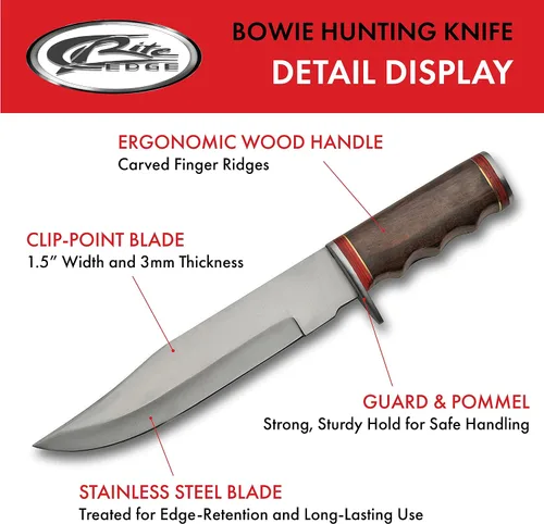 Miniatura 2 de SZCO Cuchillo de caza Full Tang de 12 pulgadas, cuchillos de campamento con hoja de acero inoxidable, mango de madera y funda, cuchillo