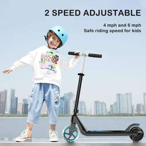 Miniatura 7 de LINGTENG Patinete Eléctrico para Niños de 6 a 10 Años, Patinete de Impulso con Arranque por Patada con Velocidad y Altura Ajustables, Rueda Luminosa
