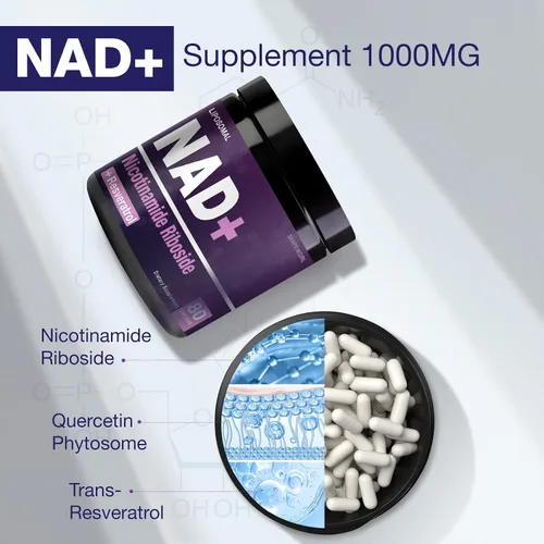 Miniatura 2 de Suplemento NAD - Nicotinamida Riboside Resveratrol 900mg, Suplemento liposomal NAD para mujeres y hombres, NAD Plus Pure Organic