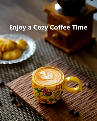 Miniatura 4 de Juego de 2 Tazas de Espresso Mini de Cerámica – 3 oz Tazas de Café Espresso Dobles con Asa en Q, Patrón Floral y de Frutas Amarillo, Pequeñas Tazas