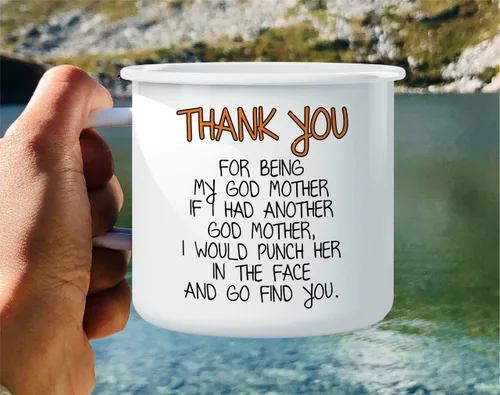 Miniatura 4 de Retreez Taza de café con texto en inglés Thank You For Being My Godmother de 16 onzas de acero inoxidable esmaltado para campamento, fogata