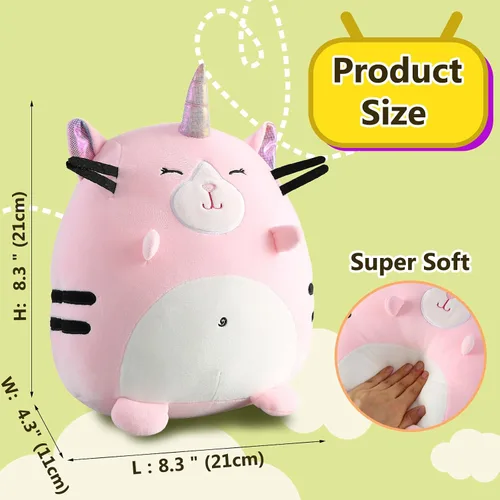Miniatura 5 de Marsjoy Almohada de peluche de gatito rosa de 8 pulgadas, peluche de animal de peluche, lindo gato, unicornio, juguete para abrazar, cojín suave