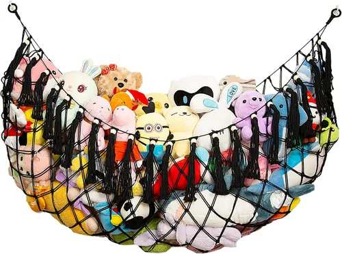 Miniatura 7 de Red o hamaca para animales de peluche, montada en la pared, hecha a mano, organizador de hamaca de juguete de macramé, exhibición de animales