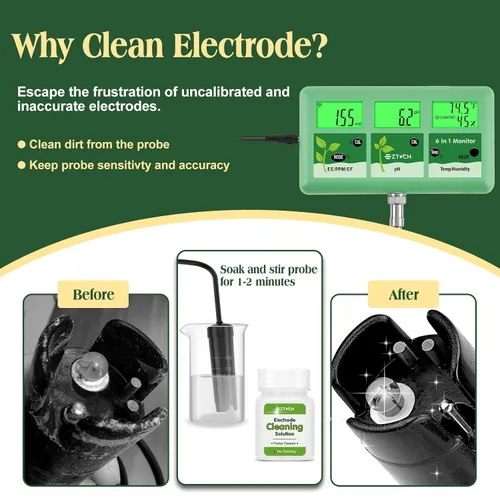 Miniatura 5 de Monitor continuo de pH EC para hidropónico, medidor de pH EC PPM WiFi 6 en 1, probador digital de pH TDS temperatura humedad para sistema