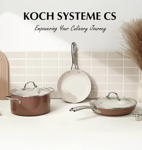 Miniatura 8 de KOCH SYSTEME CS Sartén antiadherente de 10 pulgadas con tapa, sartén de cerámica con mango de acero inoxidable, sartén antiadherente de cerámica