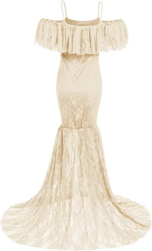 Miniatura 3 de Vestido de maternidad con volantes y hombros descubiertos para mujer, para fotografía, baby shower, vestido floral de sirena para sesión de fotos