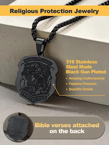 Miniatura 141 de U7 Saint Benedict/Michael Medal Necklace, 316L Stainless Steel Virgin Mary Necklace for Men Women, Bible Verse Protection Necklace Catholic