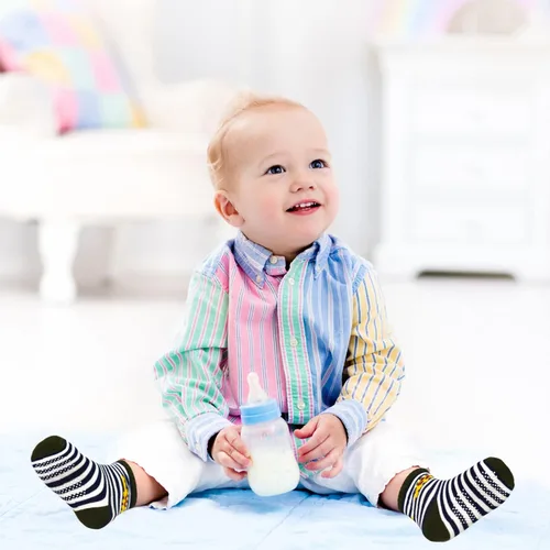 Miniatura 9 de Tphon Calcetines para niños pequeños con empuñaduras, 12 pares de calcetines antideslizantes de algodón para niños y niñas de 1 a 7 años
