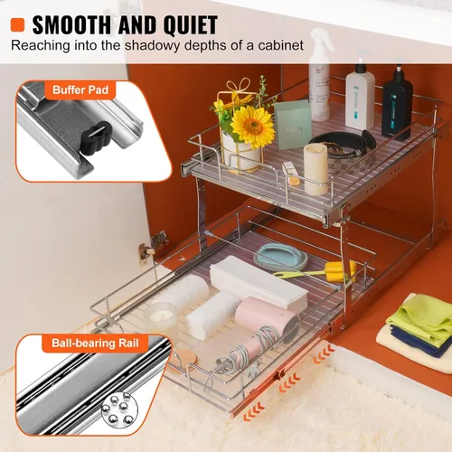 Miniatura 3 de VEVOR Organizador de gabinete extraíble de 2 niveles de 15.7 pulgadas de ancho x 21 pulgadas de profundidad x 3.2 pulgadas de alto, estantes