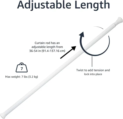 Miniatura 3 de Amazon Basics Barra de cortina de tensión, 36-54 pulgadas de longitud ajustable, acabado clásico, blanco