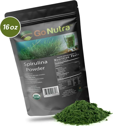 Miniatura 7 de Go Nutra Spirulina en polvo orgánico Superalimentos puros sin OMG para antioxidantes, minerales, ácidos grasos, fibra y proteínas, apto