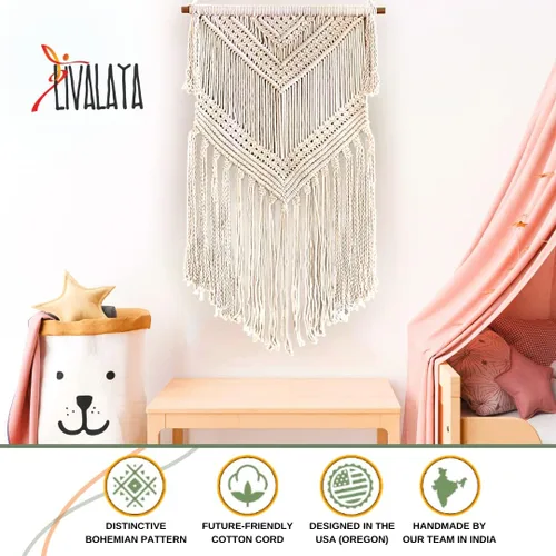 Miniatura 8 de Livalaya Tapiz bohemio tejido de macramé para colgar en la pared, color beige, 16 x 36 pulgadas, moderno tapiz bohemio para decoración de pared