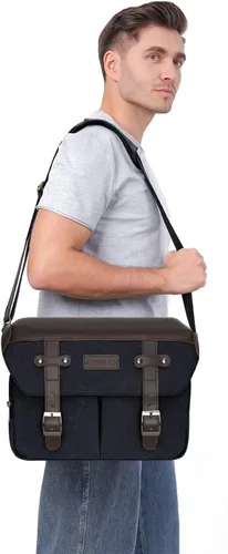 Miniatura 6 de MOSISO Bolso Cruzado para Cámara, Funda de Hombro Mensajero de Cuero PU Vintage para Fotografía DSLR/SLR/Sin Espejo con Tapa contra la Lluvia Negro