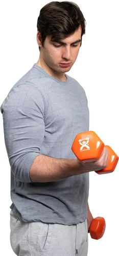 Miniatura 3 de CanDo Mancuerna con revestimiento de vinilo naranja, 10 libras, 1 unidad, peso de mano para entrenamiento muscular y entrenamientos