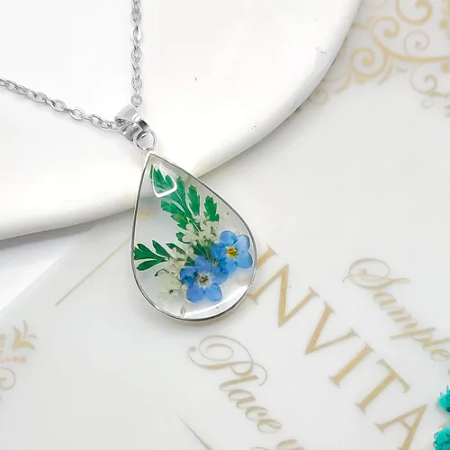 Miniatura 31 de Collar de flores silvestres prensadas con encaje de Forget-Me-Not y Queen Anne Collar de flores prensadas de oro Collares hechos a mano