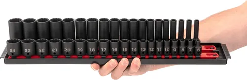 Miniatura 3 de TEKTON - Juego de llaves de impacto de 12 puntos con rieles de 3/8 pulgadas, 68 piezas (1/4-1 pulg., 6-24 mm) SID91219