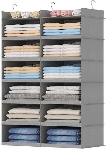 Lifewit Estante colgante de doble fila para armario, estantes de ropa con 3 ganchos resistentes para organización de ropa, contenedor plegable con