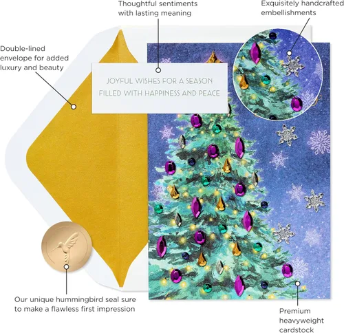 Miniatura 2 de Papyrus - Tarjeta de árbol de Navidad con copos de nieve metálicos (Deseos alegres)