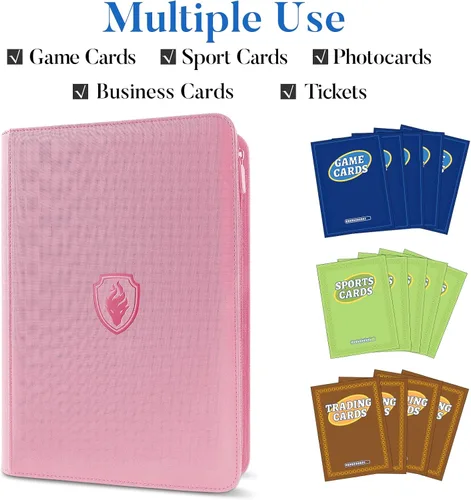 Miniatura 3 de Fabmaker - Carpeta de tarjetas con cierre de alta calidad, 9 bolsillos, cubierta de poliuretano, álbum de colección de tarjetas con cremallera, Rosa