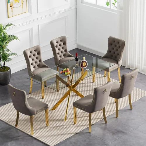 Miniatura 76 de Juego de 4 mesas de comedor de cristal para 4, juego de 4 mesas y sillas de cocina modernas, juego de mesa de comedor de cocina de 5 piezas con mesa