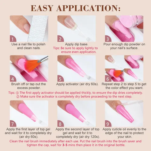Miniatura 7 de SAVILAND - Kit de iniciación de uñas de polvo de inmersión de 49 piezas - 40 colores, polvo de inmersión de color rosa intenso, rojo, nude suave