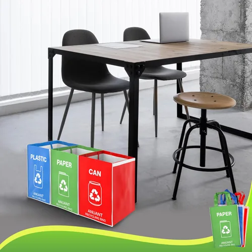 Miniatura 6 de Bolsas separadas para reciclaje de basura para cocina, oficina en casa, de gran tamaño, resistentes, de doble asa, contenedores de clasificación