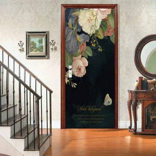 Miniatura 8 de Calcomanías 3D para puerta, murales para despegar y pegar, diseño de flores, papel tapiz para puerta, calcomanías autoadhesivas extraíbles de PVC