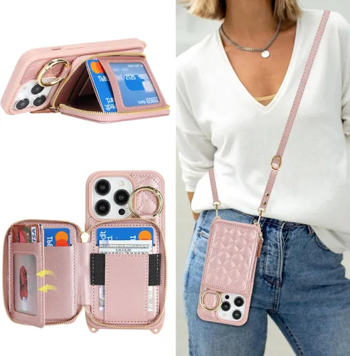 Miniatura 50 de Funda Cartera Bandolera para iPhone 11, Cuero PU Cremallera Bolso Cartera Funda Plegable con Tapa, Funda Folio con Soporte con Ranuras para Tarjetas