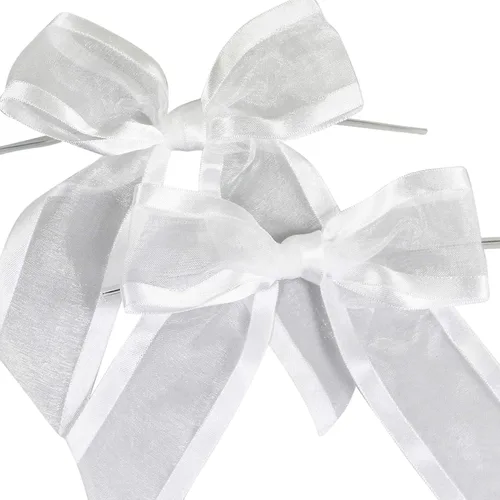 Miniatura 9 de Lazos de organza negros preatados con lazos giratorios. Paquete de 12 lazos de tela con bordes satinados hechos de cinta de 1-1/2 pulgadas. El lazo