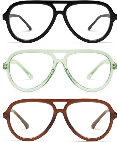 Miniatura 11 de AMOMOMA Paquete de 3 Gafas de Lectura Aviador Retro Extragrandes para Mujeres y Hombres, Marco Grande Clásico con Filtro de Luz Azul