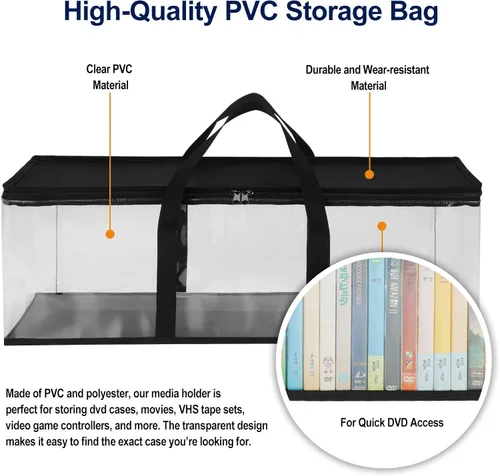 Miniatura 2 de Bolsas de almacenamiento de DVD CCidea (Set de 2) Funda de PVC transparente con asas para cajas de DVDs/CDs/VHS/Blu Ray/Películas/Videojuegos - Cada