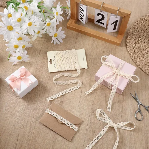 Miniatura 5 de Cinta de encaje, encaje beige de ganchillo, borde festoneado, cintas vintage de encaje de 5.5 yardas, adornos de encaje de algodón