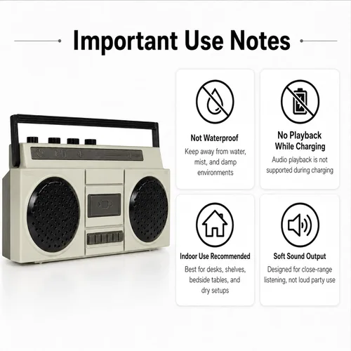 Miniatura 8 de Sourcingbay - Mini altavoz Bluetooth retro, recargable por USB, color gris 2W close range sound for desks shelves bedside tables display styling