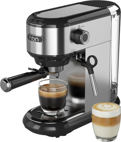 HBN Máquina de café expreso de 20 Bar con espumador de leche, cafetera compacta para café molido, cafetera de acero inoxidable con varilla de vapor