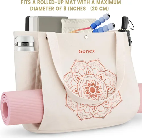 Miniatura 6 de Gonex Bolsa para Esterilla de Yoga, Bolsa de Gimnasio Tipo Tote con Múltiples Bolsillos para Mujeres y Hombres, Portaesterillas de Yoga de Lona