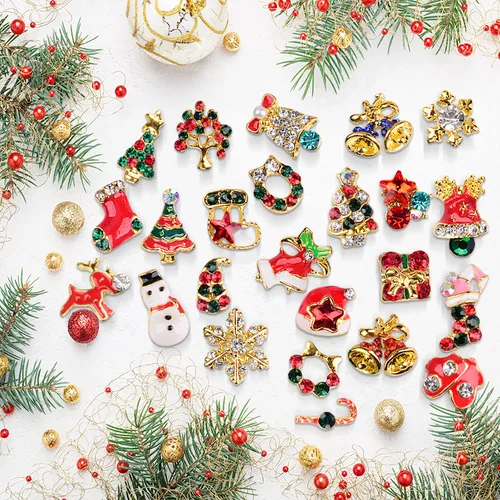 Miniatura 3 de 24 dijes de uñas de Navidad para uñas acrílicas, diamantes de imitación de uñas 3D, dijes de arte de uñas de diamante, dijes navideños para uñas