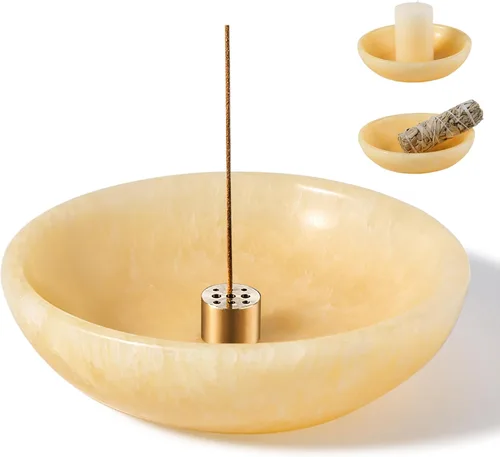 Miniatura 11 de Koville Soporte de incienso de mármol natural, soporte para varillas de incienso con 9 agujeros, quemador de incienso hecho a mano con recogedor